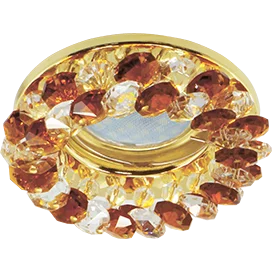 Ecola MR16 CD4141 GU5.3 Светильник встр. круглый с хрусталиками Прозрачный и Янтарь/Золото 50x90 (кd74)