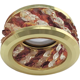 Ecola MR16 DL1655 GU5.3 встр. круглый с хруст.(3 ряда) и ободком - Прозрачный и Янтарь/ Золото 63x85 (кd74)