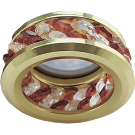 Ecola MR16 DL1656 GU5.3 встр. круглый с хруст.(2 ряда) и ободком - Прозрачный и Янтарь/ Золото 54x85 (кd74)