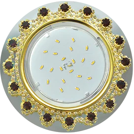 Ecola GX53 H4 5360 Glass Круг с прозр.и янтарн. стразами Корона (оправа золото)/фон зерк../центр.часть золото 52x120 (к+)