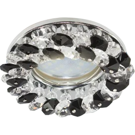 Ecola MR16 CD4141 GU5.3 Светильник встр. круглый с хрусталиками Прозрачный и Черный/Хром 50x90 (кd74)