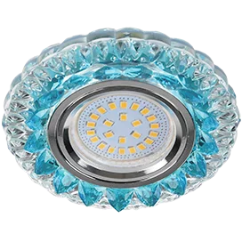 Ecola MR16 LD7009 GU5.3 Светильник встр. искристый с подсветкой "Кристалл" Прозрачный и Голубой / Хром 30x95