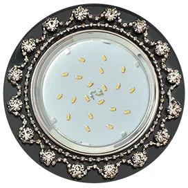 Ecola GX53 H4 5360 Glass Круг с прозрачными стразами Корона (оправа хром)/фон черн./центр.часть хром 52x120 (к+)