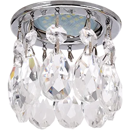 Ecola MR16 CR1006 GU5.3 Glass Стекло Круг с каплевидными хруст. на прямом подвесе Прозрачный / Хром 84x100