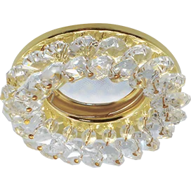 Ecola Light MR16 CD4141 GU5.3 Светильник встр. круглый с хрусталиками Прозрачный/Золото 50x90 (кd74)