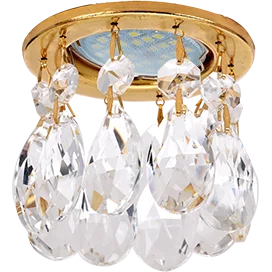 Ecola MR16 CR1006 GU5.3 Glass Стекло Круг с каплевидными хруст. на прямом подвесе Прозрачный / Золото 84x100