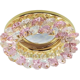 Ecola MR16 CD4141 GU5.3 Светильник встр. круглый с хрусталиками Прозрачный и Розовый/Золото 50x90 (кd74)