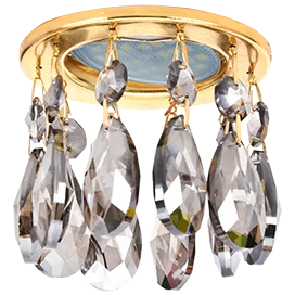 Ecola MR16 CR1006 GU5.3 Glass Стекло Круг с каплевидными хруст. на прямом подвесе Тонированный / Золото 84x100