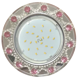 Ecola GX53 H4 5360 Glass Круг с прозр.и розов. стразами Корона (оправа хром)/фон зерк../центр.часть хром 52x123 (к+)