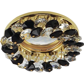 Ecola MR16 CD4141 GU5.3 Светильник встр. круглый с хрусталиками Прозрачный и Черный/Золото 50x90 (кd74)