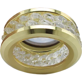 Ecola MR16 DL1656 GU5.3 встр. круглый с хруст.(2 ряда) и ободком - Прозрачный / Золото 54x85 (кd74)