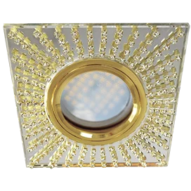 Ecola MR16 DL1659 GU5.3 Glass Стекло Квадрат с прозр.стразами (оправа золото)/фон зерк./центр.часть золото 30x95x95