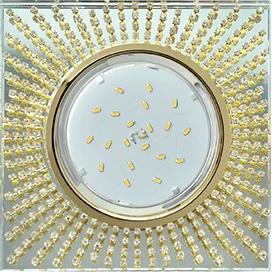 Ecola GX53 H4 5352 Glass Квадрат с прозр.стразами (оправа золото)/фон зерк./центр.часть золото 40x123x123 (к+)