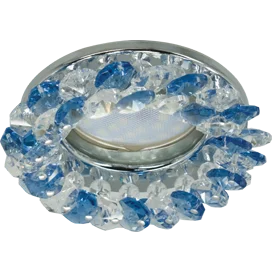 Ecola MR16 CD4141 GU5.3 Светильник встр. круглый с хрусталиками Прозрачный и Голубой/Хром 50x90 (кd74)