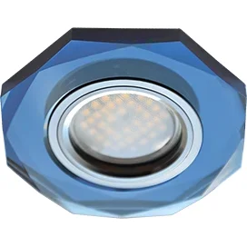 Ecola MR16 DL1652 GU5.3 Glass Стекло 8-угольник с прямыми гранями Голубой / Хром 25x90 (кd74)
