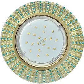 Ecola GX53 H4 5363 Glass Круг с прозр.и бирюз. стразами (оправа золото)/фон зерк./центр.часть золото 40x120 (к+)