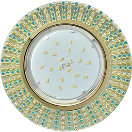 Ecola GX53 H4 5363 Glass Круг с прозр.и бирюз. стразами (оправа золото)/фон зерк./центр.часть золото 40x120 (к+)