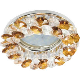 Ecola MR16 CD4141 GU5.3 Светильник встр. круглый с хрусталиками Прозрачный и Янтарь/Хром 50x90 (кd74)