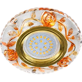 Ecola MR16 LD7071 GU5.3 Светильник встр. искристый с подсветкой "Розы" Прозрачный и Янтарь / Золото 25x95