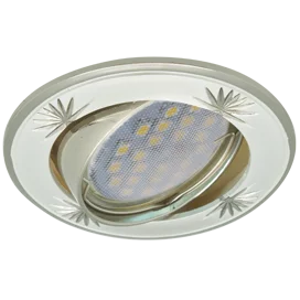 Ecola MR16 DL21 GU5.3 Светильник встр. литой поворотный искр.гравир. Четыре цветка Жемчуг/Хром 23x84