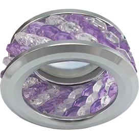Ecola MR16 DL1655 GU5.3 встр. круглый с хруст.(3 ряда) и ободком - Прозрачный и Аметист/ Хром 63x85 (кd74)