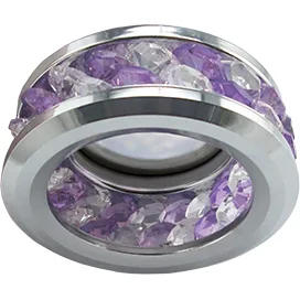 Ecola MR16 DL1656 GU5.3 встр. круглый с хруст.(2 ряда) и ободком - Прозрачный и Аметист/ Хром 54x85 (кd74)