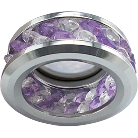 Ecola MR16 DL1656 GU5.3 встр. круглый с хруст.(2 ряда) и ободком - Прозрачный и Аметист/ Хром 54x85 (кd74)