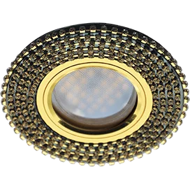 Ecola MR16 DL1662 GU5.3 Glass Стекло Круг с прозр.стразами (оправа золото)/фон черный./центр.часть золото 25x93