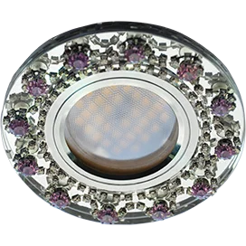 Ecola MR16 DL1660 GU5.3 Glass Стекло Круг с прозр.и аметист. стразами Корона (оправа хром)/фон зерк./центр.часть хром 28x93