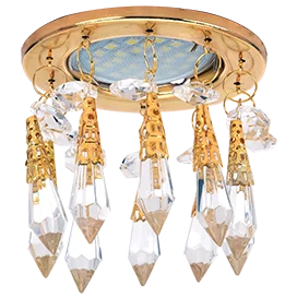 Ecola MR16 CR1004 GU5.3 Glass Стекло Круг "Восточный стиль" на коротком подвесе Прозрачный / Золото 84x100