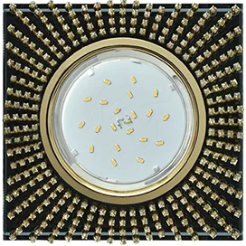 Ecola GX53 H4 5352 Glass Квадрат с прозр.стразами (оправа золото)/фон черный./центр.часть золото 40x123x123 (к+)