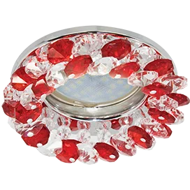 Ecola Light MR16 CD4141 GU5.3 Светильник встр. круглый с хрусталиками Прозрачный и Рубин/Хром 50x90 (кd74)