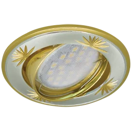 Ecola MR16 DL21 GU5.3 Светильник встр. литой поворотный искр.гравир. Четыре цветка Сатин-Хром/Золото 23x84
