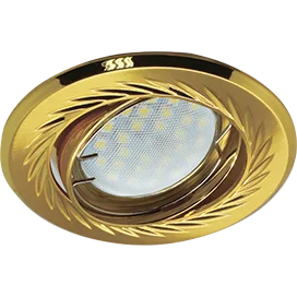 Ecola MR16 KL6A GU5.3 Светильник встр. литой поворотный искр.гравир. Листья по кругу Сатин-Золото/Золото 23x84