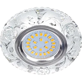 Ecola MR16 LD7071 GU5.3 Светильник встр. искристый с подсветкой "Розы" Прозрачный / Хром 25x95
