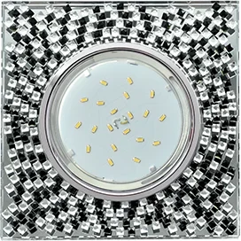 Ecola GX53 H4 5320 Glass Квадрат с прозр.-черной мозаикой/фон зерк../центр.часть хром 40x123x123 (к+)