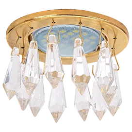 Ecola MR16 CR1003 GU5.3 Glass Стекло Круг с продолговатыми хруст. на коротком подвесе Прозрачный / Золото 84x76