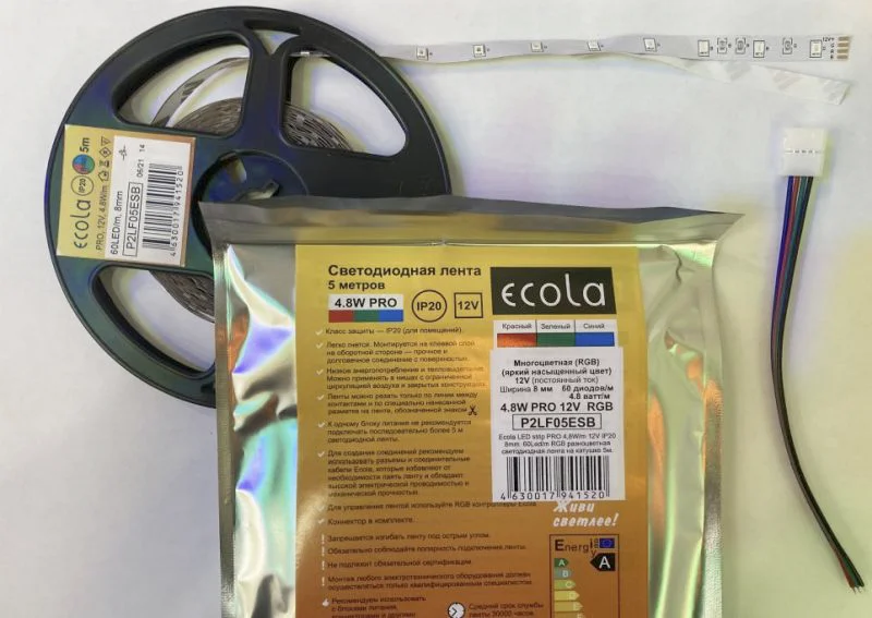 Ecola LED strip PRO 4,8W/m 12V IP20 8mm 60Led/m RGB разноцветная светодиодная лента на катушке 5м.