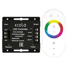 Ecola LED strip RGB RF controller 18A 216W 12V (432W 24V) с кольцевым сенсорным белым радиопультом