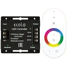 Ecola LED strip RGB RF controller 24A 288W 12V (576W 24V) с кольцевым сенсорным белым радиопультом