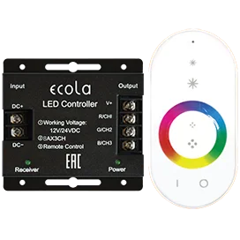 Ecola LED strip RGB RF controller 24A 288W 12V (576W 24V) с кольцевым сенсорным белым радиопультом