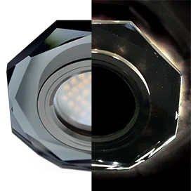 Ecola MR16 LD1652 GU5.3 Glass Стекло с подсветкой 8-угольник с прямыми гранями Черный / Черный хром 25x90 (кd74)
