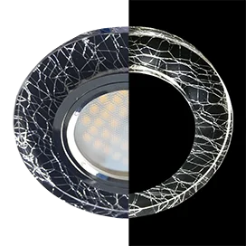 Ecola MR16 LD1650 GU5.3 Glass Стекло с подсветкой Круг Колотый лед на черном / Хром 25x95 (кd74)