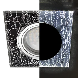 Ecola MR16 LD1651 GU5.3 Glass Стекло с подсветкой Квадрат скошенный край Колотый лед на черном / Хром 25x90x90 (кd74)