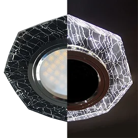 Ecola MR16 LD1652 GU5.3 Glass Стекло с подсветкой 8-угольник с прямыми гранями Колотый лед на черном / Хром 25x90 (кd74)