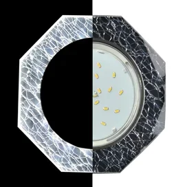 Ecola GX53 H4 LD5312 Glass Стекло 8-угольник с прямыми гранями с подсветкой хром - колотый лед на черном 38x128 (к+)