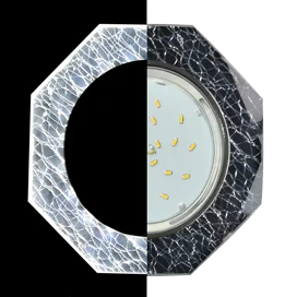 Ecola GX53 H4 LD5312 Glass Стекло 8-угольник с прямыми гранями с подсветкой хром - колотый лед на черном 38x128 (к+)