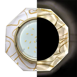 Ecola GX53 H4 LD5312 Glass Стекло 8-угольник с прямыми гранями с подсветкой золото - золото на белом 38x128 (к+)