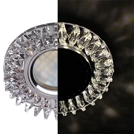 Ecola MR16 LD1661 GU5.3 Glass Стекло Круг с прозр. стразами Гребенка с подсветкой/фон зерк./центр.часть хром 42x95
