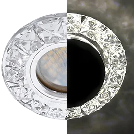 Ecola MR16 LD1661 GU5.3 Glass Стекло Круг с крупными прозр. стразами Конус с подсветкой/фон зерк./центр.часть хром 38x95
